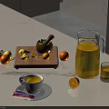 Lemon Tea Station With Lemons Slices Mortar Pestle Pitcher Cup And Sugar