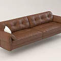Modern Brown Leather Sectional Sofa With Button Tufted Backrest And Curved Arms 3d model