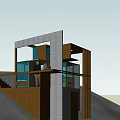Modern Architectural Model With Wooden Concrete Structure And Glass Interior Space