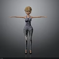 3D Female Character With Blonde Hair Blue Tank Top Ripped Jeans And Outstretched Arms