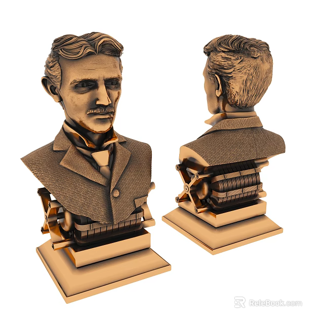 Detailed Male Figure Bust Sculpture Carving With Artistic Base And Attire Details 3d model 