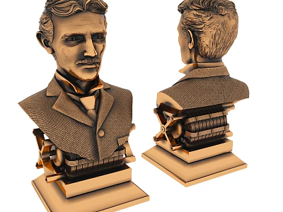 Detailed Male Figure Bust Sculpture Carving With Artistic Base And Attire Details 3d model