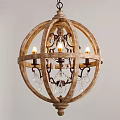 Vintage Wooden Spherical Chandelier With Crystal Decorations And Candle Bulbs