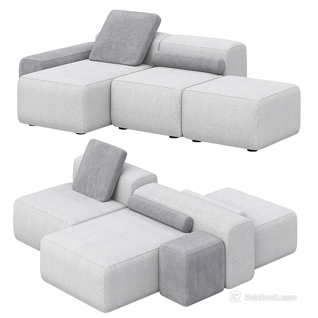 Light Gray Upholstered Modular Sectional Sofa With Modern Minimalist Design And Plush Cushions 3d model 