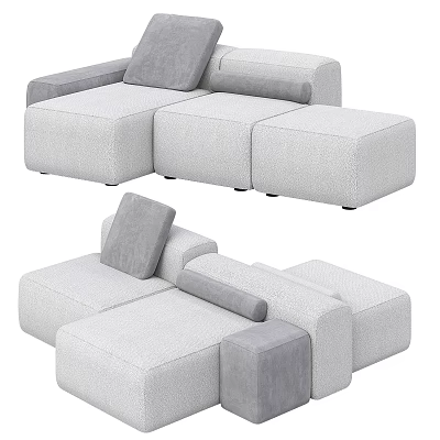 Light Gray Upholstered Modular Sectional Sofa With Modern Minimalist Design And Plush Cushions 3d model