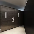 Modern Public Restroom Design With Numbered Stall Doors And White Washbasins