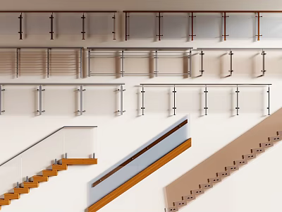 Various Railing Designs With Glass Metal Wooden For Home Staircase Balcony 3d model