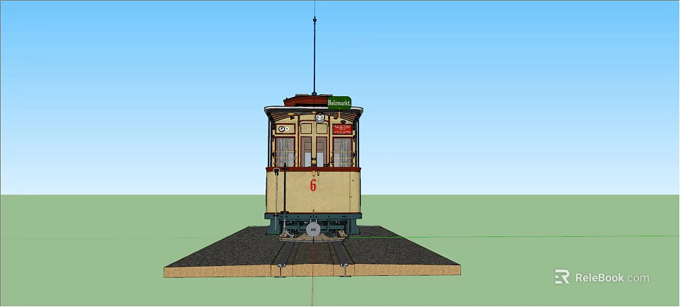 Vintage Yellow Red Tram Number 6 With Antenna On Tracks Under Blue Sky 3d model 