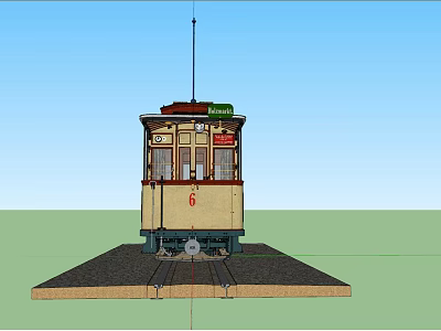 Vintage Yellow Red Tram Number 6 With Antenna On Tracks Under Blue Sky 3d model