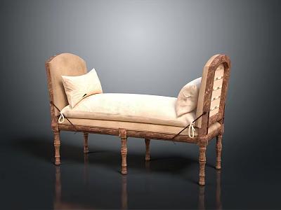 Classical Wooden Daybed With Beige Cushions Carved Frame And Slender Legs 3d model