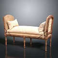Classical Wooden Daybed With Beige Cushions Carved Frame And Slender Legs