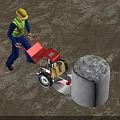 Concrete Column Cutting By Construction Worker With Red Cutting Machine On Site 3d model
