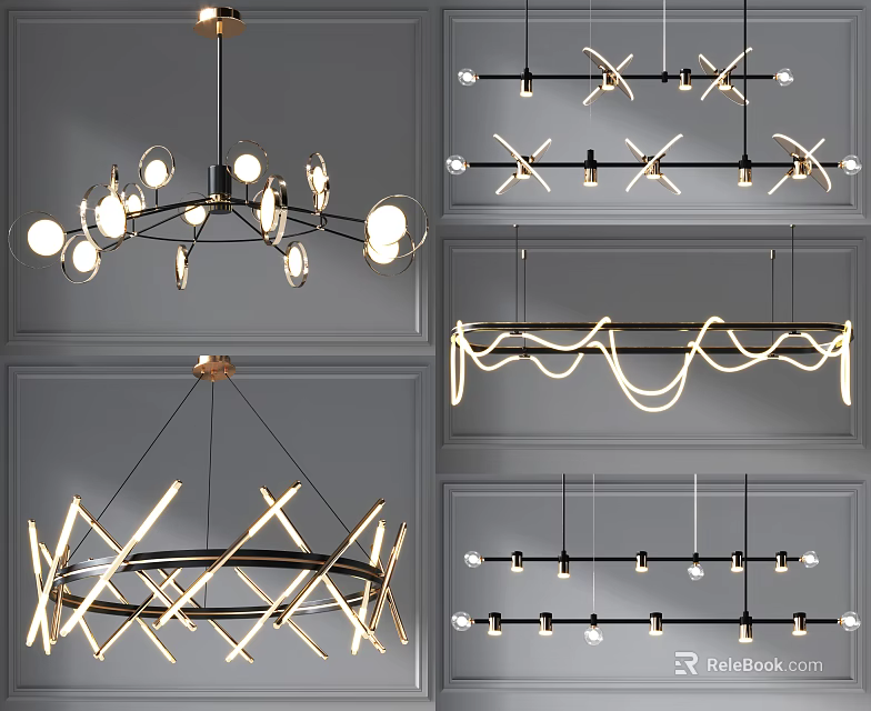 Modern Geometric Chandelier Designs With Metal Frames And LED Lighting For Interior Decor 3d model 