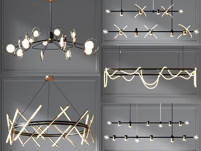 Modern Geometric Chandelier Designs With Metal Frames And LED Lighting For Interior Decor 3d model