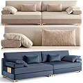 Stylish Navy Blue Sectional Sofa With Light Brown Textured Pillows And Metal Armrests
