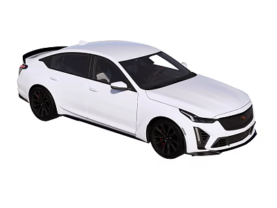 White Cadillac Sedan With Sporty Design Black Wheels And Rear Spoiler 3d model
