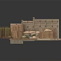 Modern Outdoor Defense Scene With Wooden Fences Sandbags Crates And Wooden Planks Platform