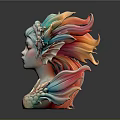 Intricate Woman Sculpture With Colorful Pastel Headpiece And Artistic Fantasy Upper Body