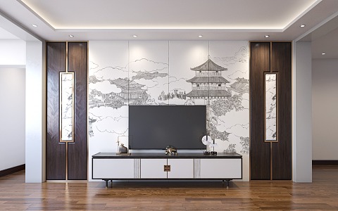 New Chinese TV background wall TV wall 3d model