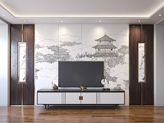 New Chinese TV background wall TV wall 3d model