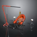 Orange Inflatable Lifeboat With Red Mechanical Hoist And White Control Units