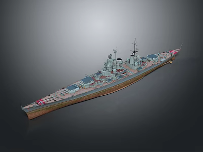 Detailed 3D Model of Battleship With Deck Turrets and Masts 3d model