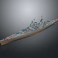Detailed 3D Model of Battleship With Deck Turrets and Masts