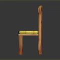 Wooden Chair Design With Yellow Checkered Seat Cushion And Simple Backrest Structure