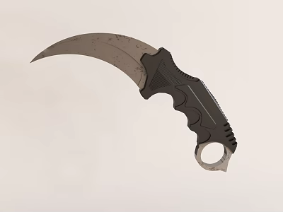 Tactical Curved Blade Knife With Black Anti Slip Handle And End Ring 3d model