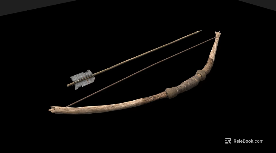 Traditional Handmade Wooden Bow And Arrow Ancient Hunting Weapon Design 3d model 