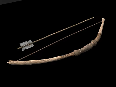 Traditional Handmade Wooden Bow And Arrow Ancient Hunting Weapon Design 3d model