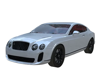 White Bentley Coupe Car With Black Wheels And Red Interior Design 3d model