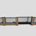 Decorative Garden Fencing With Brick Pillars And Black Iron Rails