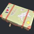 Vintage Green Suitcase With Red Leather Trim Travel Stickers Like I Love NY Plane Sun