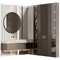 Modern Bathroom Cabinet With Round Mirror Marble Countertop And Ambient Lighting