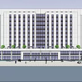 Modern White Office Building With Large Windows Glass Curtain Walls And Green Roof Landscaping