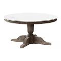 Classic Round Dining Table With Marble Top And Wooden Base 3d model