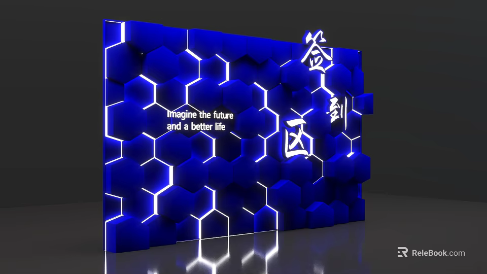 Blue Hexagonal Background With Illuminated Lighting And Future Better Life Slogan 3d model