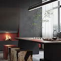 Modern Tea Room With Large Windows Green Plants And Minimalist Furniture