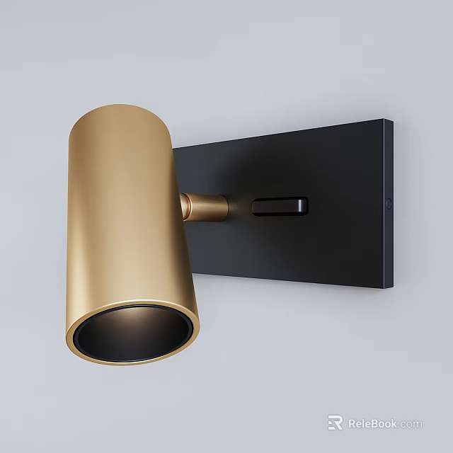 Modern Gold Cylindrical Wall Sconce With Black Base And Switch 3d model