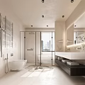 Modern Bathroom Interior Design Featuring Freestanding Bathtub Glass Shower Large Mirror And Minimalist Vanity