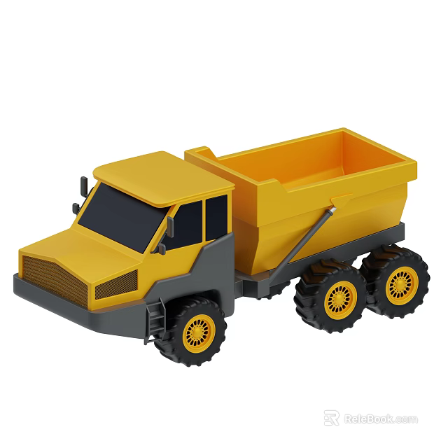 Yellow Functional Dump Truck With Large Wheels And Tipping Bed 3d model