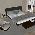 Elegant Modern Bedroom Interior With White Upholstered Double Bed Gray Pillows And Light Gray Armchair