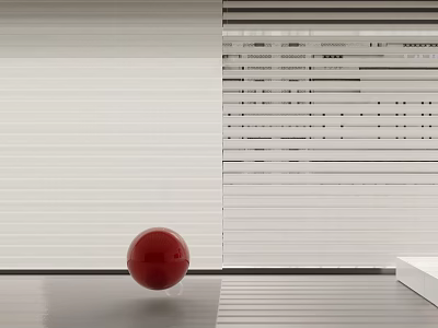 White Venetian Blinds In Modern Interior With Red Ball And Smooth Tabletop 3d model