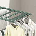 Green Foldable Clothes Drying Rack With Hanging Dresses And Shirts Indoor