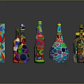 Colorful Decorative Bottles And Artistic Containers Featuring Diverse Patterns And Shapes 3d model