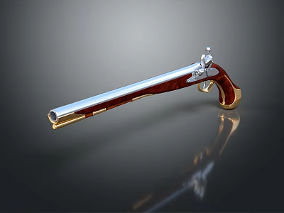 Detailed Antique Flintlock Pistol With Wooden Stock And Shiny Metal Barrel 3d model