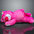 Cute Pink Soft Plush Bear Doll With Flower Headband Lying On Reflective Surface