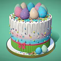 Easter Bunny Themed Cake with Colorful Eggs Green Ribbon and Pink Bow Sprinkles