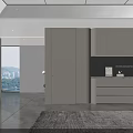 Modern Minimalist Light Toned Living Dining Room With Custom Wall Storage Cabinets And Large Windows